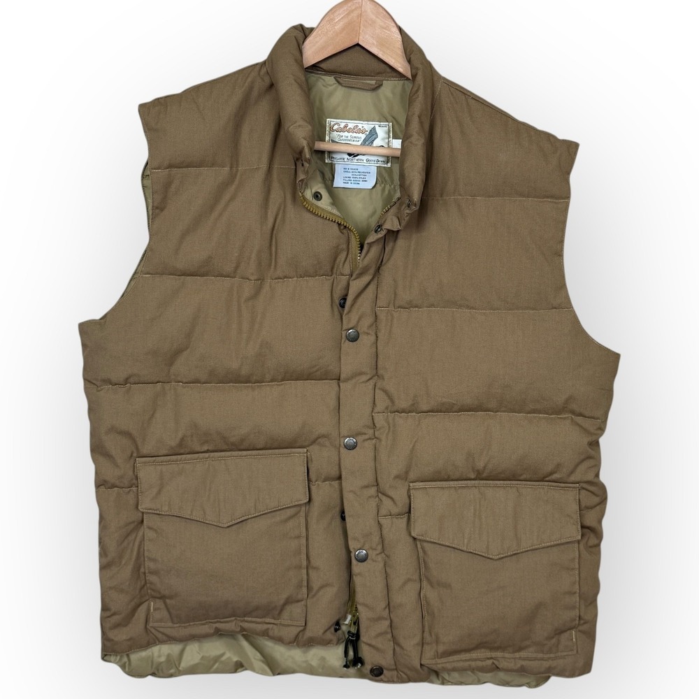 Cabelas Tan Quilted Premier‎ Northern Goose Down Puffer Vest Outdoor Men's Large